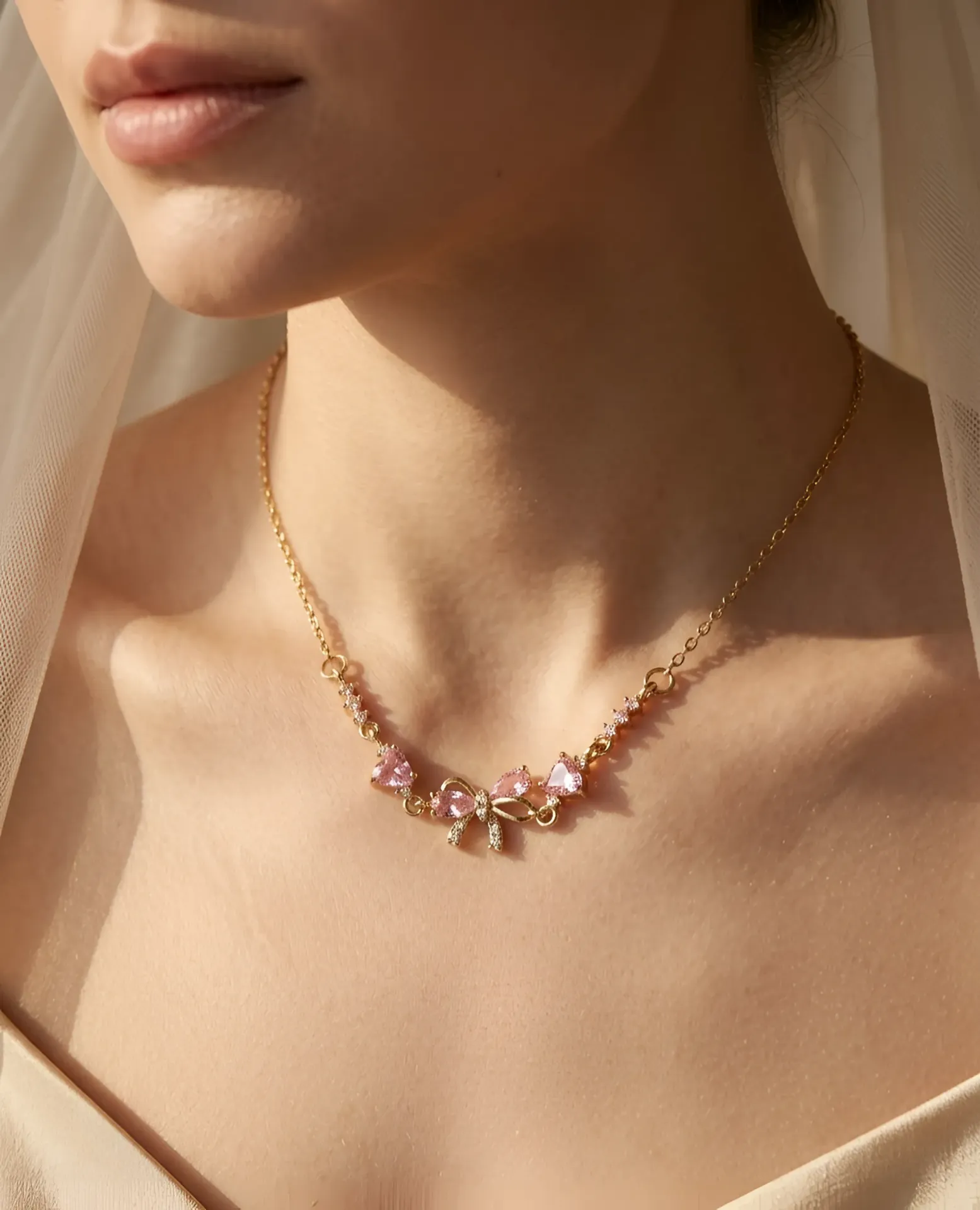 ROSE BOW & HEART NECKLACE